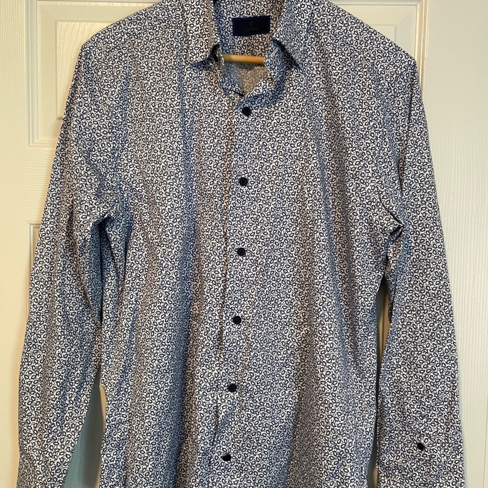 David Donahue Navy and White Geometric Shirt